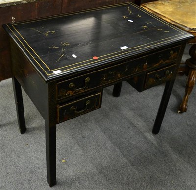 Lot 1227 - An 18th century English ebonised and chinoiserie three drawer desk/dressing table