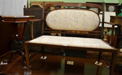 Lot 1249 - An early 20th century two seater sofa and a Victorian work table with parquetry top