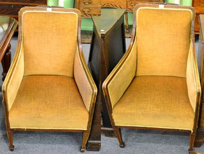 Lot 1278 - A pair of line inlaid armchairs on tapering square supports