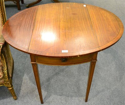 Lot 1293 - A George III style satinwood and boxwood strung Pembroke table, early 20th century, with two...