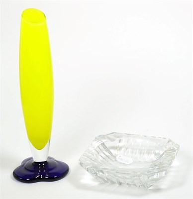 Lot 14 - Rony Plesl (20th century), an art glass vase in yellow and blue; together with a Val St Lambert...