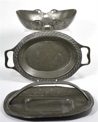 Lot 15 - An Archibald Knox single handle tray, numbered 0357; and a Liberty & Co bowl and tray, numbered...