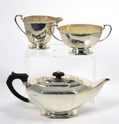 Lot 17 - An Art Deco three piece tea service, M M Henderson Ltd, Sheffield, 1934, the teapot 28.5cm...