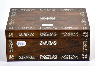Lot 22 - 19th century rosewood and inlaid sewing box, with fitted interior