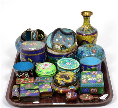 Lot 28 - A group of 20th century Chinese and other Cloisonne including vases, boxes, bowls, etc