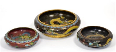 Lot 32 - Three early 20th century Japanese Cloisonne bowls decorated with dragons