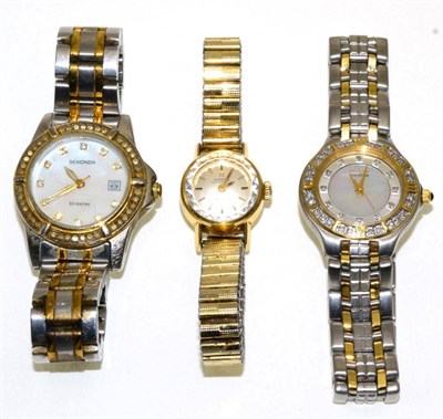 Lot 59 - A lady's 18ct gold automatic wristwatch signed Omega, De Ville, and a lady's Citizen Eco Drive...
