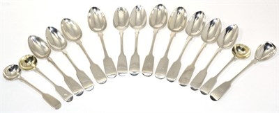 Lot 84 - A set of six early Victorian silver fiddle pattern teaspoons, James Beebe, London 1838; a set...