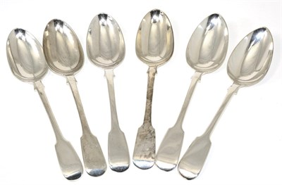 Lot 85 - A matched set of six Victorian fiddle pattern tablespoons, various makers, London 1839/43/47,...