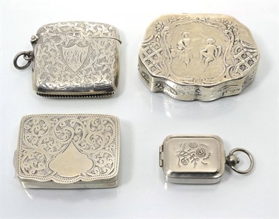 Lot 91 - A silver vesta case, Birmingham 1909, with foliate engraving; a silver snuff box, Adie &...