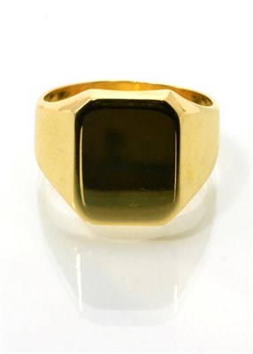 Lot 96 - An 18 carat gold signet ring, with a oblong top to a tapering shank, finger size N1/2
