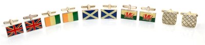 Lot 105 - Four pairs of silver national flag cufflinks, including United Kingdon, Ireland, Scotland and Wales