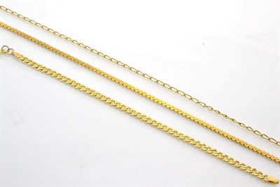 Lot 111 - A 9 carat gold S-link chain necklace, length 37.5cm; a 9 carat gold belcher chain necklace,...