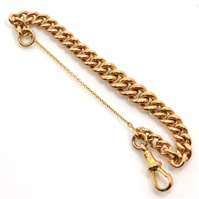 Lot 115 - A tapering curb link bracelet, converted from an albert, with clip fastening, length 16cm,...