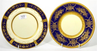 Lot 123 - A Minton & Co plate for Tiffany & Co New York, blue border and gilt highlights; and a Mintons plate