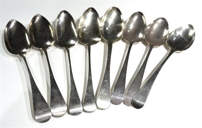 Lot 143 - Three pairs of George III/IV silver Old English pattern table spoons, comprising: John Lian, London