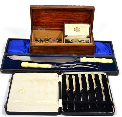 Lot 147 - A 9 carat gold lady's wristwatch, cap badges, cigarette box, silver handled tea knives, Hammond and