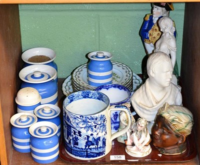 Lot 158 - A group of 18th century and later ceramics including a pearl ware quart mug, dessert plates,...