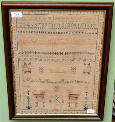 Lot 177 - A textile sampler signed Mary Ann Bowness, ages 14 years 1857