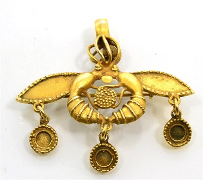 Lot 202 - A Minoan bee pendant brooch, modelled as two bees clutching a honeycomb, with three pendant...
