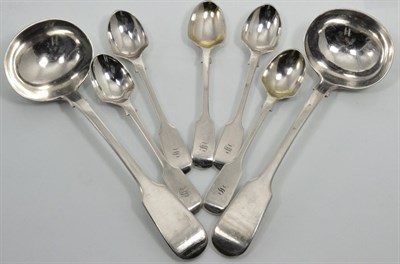 Lot 204 - A matched set of six Victorian silver fiddle pattern egg spoons, Chawner & Co, London, five...