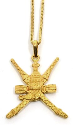 Lot 214 - An Oman national emblem pendant, measures 5cm by 4cm, on a rope link chain necklace, length...