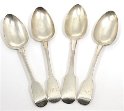 Lot 226 - A set of three George IV silver fiddle pattern tablespoons, Morris & Michael Emanuel, London...