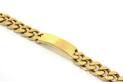 Lot 240 - A heavy 9 carat gold identity bracelet, a blank identity bar to a cuban link bracelet, length...