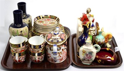 Lot 266 - Assorted Crown Derby Imari wares, a pair of Japanese bottle vases, a pair of bookends, a...