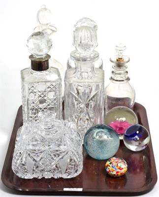 Lot 271 - A group of decanters including a silver collared example, together with Caithness and other...
