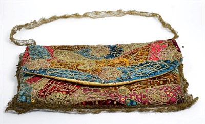 Lot 275 - Beaded lingerie case made from a patchwork of velvet pieces, bordered with an earlier gold...