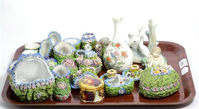 Lot 280 - A collection of floral encrusted miniatures; shoes etc; together with a Lladro figure of a...