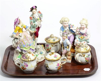 Lot 282 - A set of four Meissen outside decorated custard cups and covers, marcolini and dot period marks...