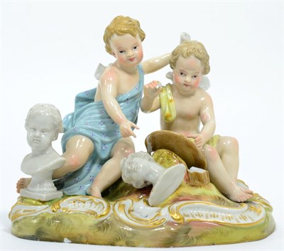 Lot 303 - A 19th century Meissen figure of cherubs representing the Arts