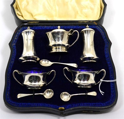 Lot 315 - Silver five piece cruet set in fitted case