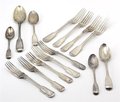 Lot 349 - A group of George III/Victorian and later silver fiddle and thread pattern flatware, various...