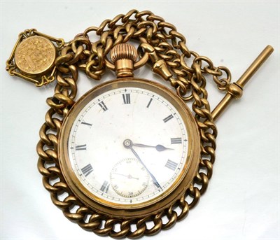 Lot 362 - A gold plated pocket watch and a watch chain, links stamped 9c