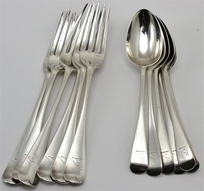 Lot 365 - A group of Victorian silver Old English pattern flatware, Chawner & Co, London 1872,...