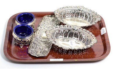 Lot 372 - A pair of Edwardian pierced silver baskets, William Aitken, Birmingham 1903; a Victorian silver pin