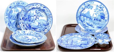 Lot 377 - A quantity of 19th century blue and white plates and bowls comprising seven Spode and a bowl marked