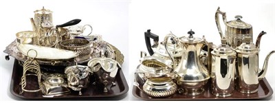 Lot 384 - A quantity of silver plate including two tea sets, three trays, sauce boats, etc