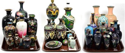 Lot 392 - A group of early 20th century and later Japanese cloisonné vases including pairs and...