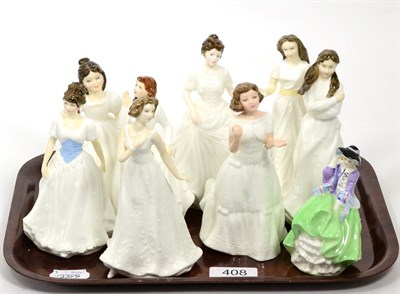 Lot 408 - A collection of Royal Doulton figurines comprising 'Top O' The Hill' 'Welcome', 'Joy',...