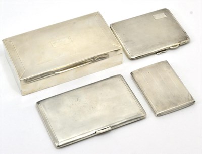 Lot 417 - An engine turned silver cigarette box, Birmingham 1948 and three engine turned silver cigarette...