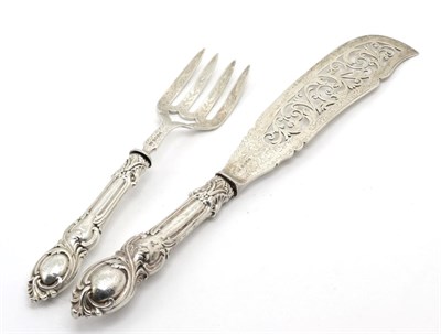 Lot 421 - A pair of Victorian silver fish servers, probably John Gilbert, Birmingham 1853/54, with...