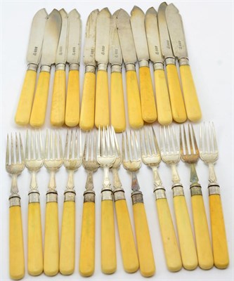 Lot 423 - Twelve pairs of silver fish knives and forks, Z Barraclough & Sons, Sheffield 1922/24, with...