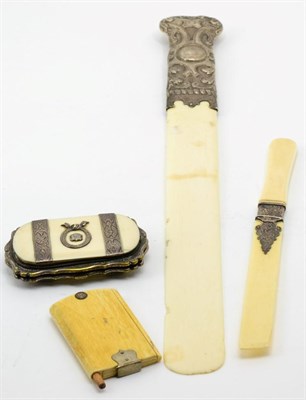 Lot 426 - A Victorian silver handled and ivory page turner, London marks, 42cm in length; together with three