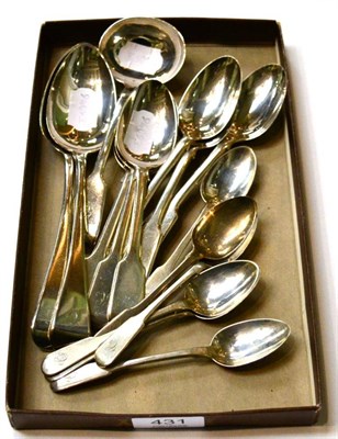 Lot 431 - A collection of silver cutlery including a set of six dessert spoon and a set of six teaspoons