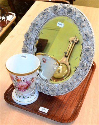 Lot 439 - A Beleek easel backed mirror together with a painted vase (2)