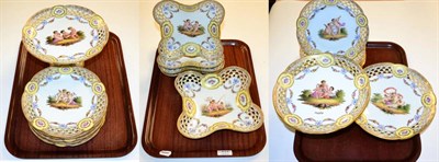 Lot 444 - A Dresden hand painted dessert service (three trays)